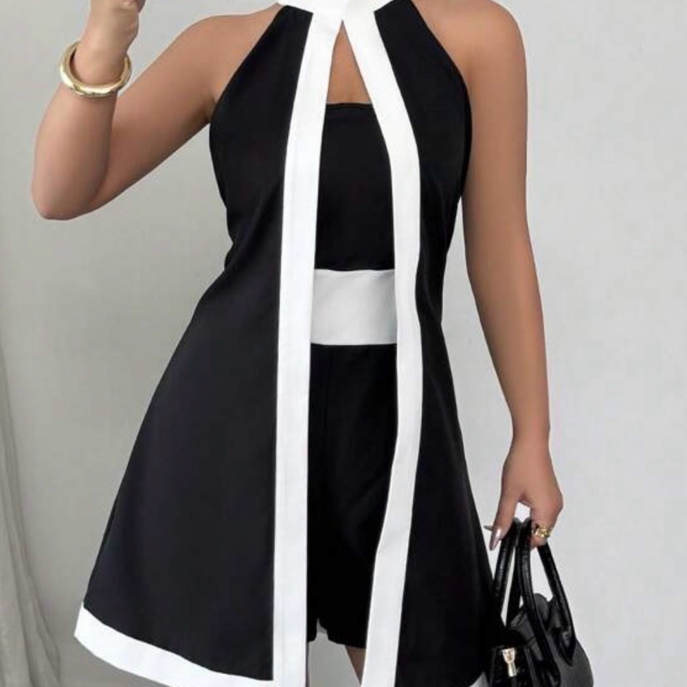 Black and White Sleeveless Top